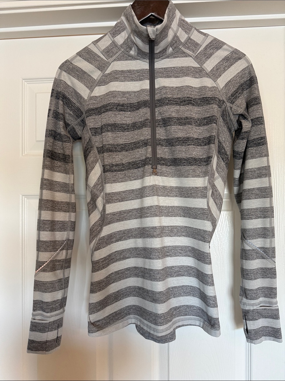 lululemon athletica Gray & White Striped Quarter-Zip Pullover